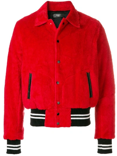 Amiri Striped-trims Cotton Bomber Jacket In Red