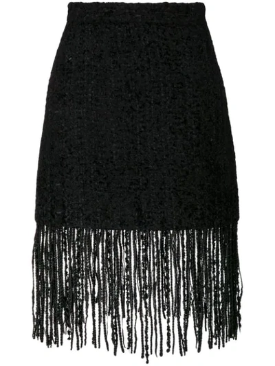Msgm Fringed Sequinned Skirt In Black