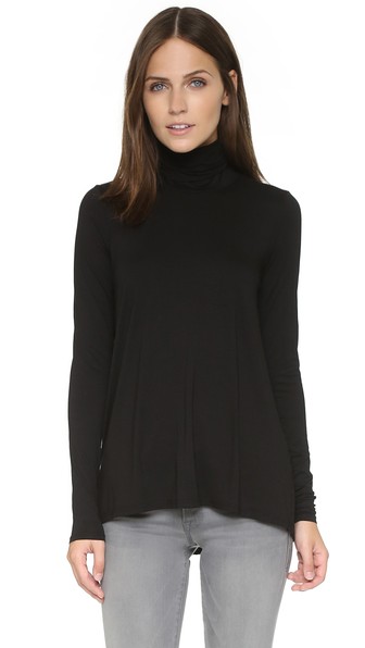 Three Dots Relaxed Hi Lo Turtleneck In Black | ModeSens