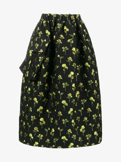 Simone Rocha Smocked Waist Floral Jacquard Skirt In Black