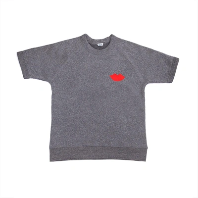 Clare V Short Sleeve Sweatshirt In Grey W/lips Cv Exclusive