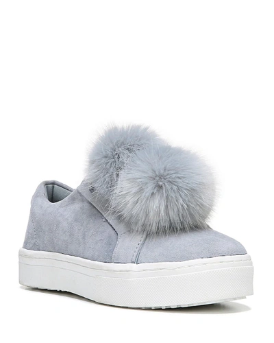 Sam Edelman Leya Faux Fur Pom-pom Slip-on Sneakers In Dusty Blue | ModeSens