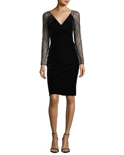 badgley mischka lace sleeve sheath cocktail dress