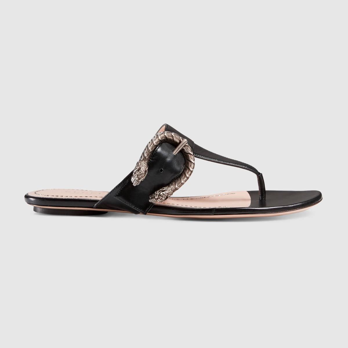 Gucci Leather Thong Sandal - Black Leather | ModeSens