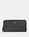 Coach Accordion Zip Wallet In Signature Jacquard In Grey In Black Smoke/black/silver