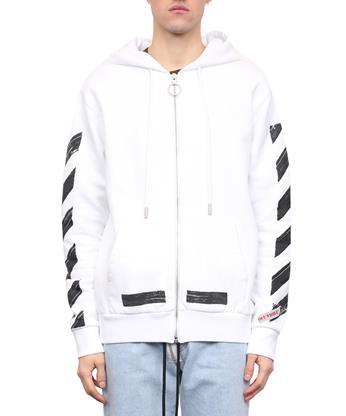 Off-white Diagonal Brushed Cotton Hoodie In Bianco | ModeSens