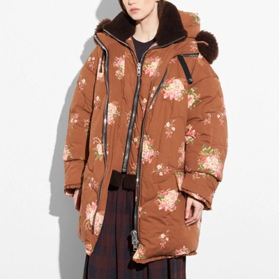 Coach 1941 Oversized Eiderdown Printed Puffer Coat In Brown Multicolor