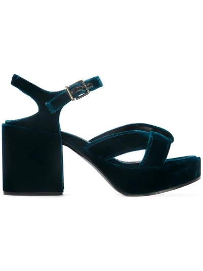 Jil Sander Velvet Platform Sandals In Green