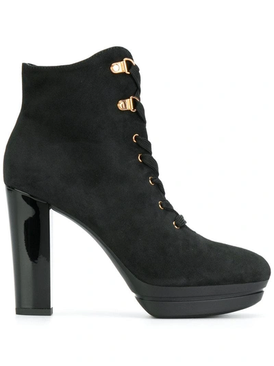 Hogan Heeled Lace-up Suede Ankle Boots In Black