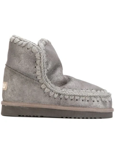 Mou Silver Leather Ankle Boots In Grey
