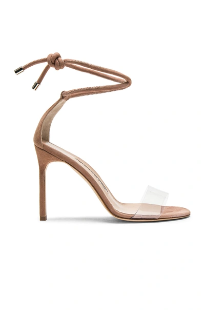 Manolo Blahnik 105 Suede Estro Sandals In Rose Nude Suede