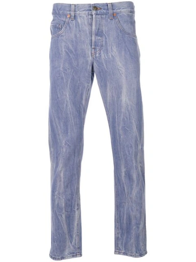 Gucci Wolf Patch Marbled Cotton Denim Jeans In Blue