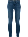 Frame Le High Distressed Skinny Jeans In Dark Denim