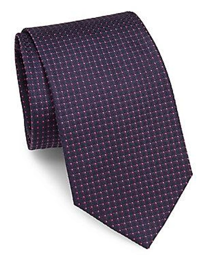 Brioni Dot Embroidered Raw Silk Tie In Navy Pink