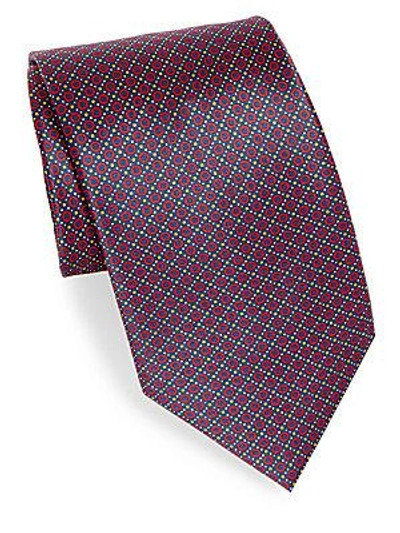 Brioni Mini Circle Print Silk Tie In Red Navy