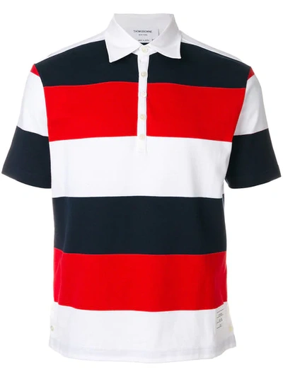 Thom Browne Bicolor Rugby Stripe Polo In Blue