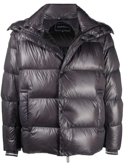 Emporio Armani Padded Down Hooded Jacket In Grey