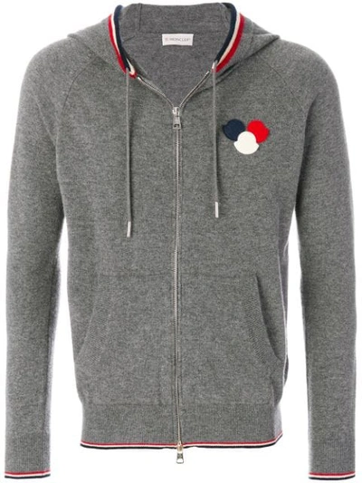 Moncler Maglione Bells Zip Front Hooded Sweater In Grey