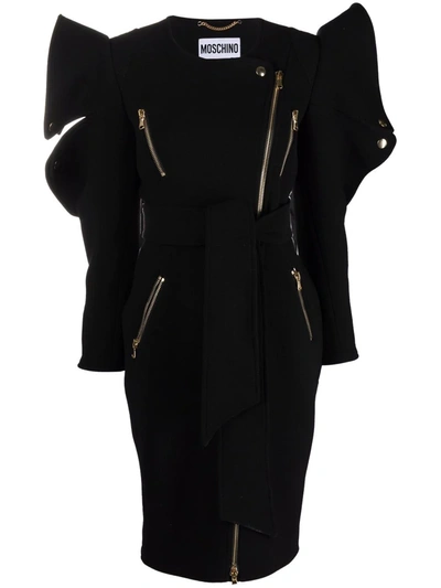 Moschino Couture Biker Wool Crepe Coat In Black