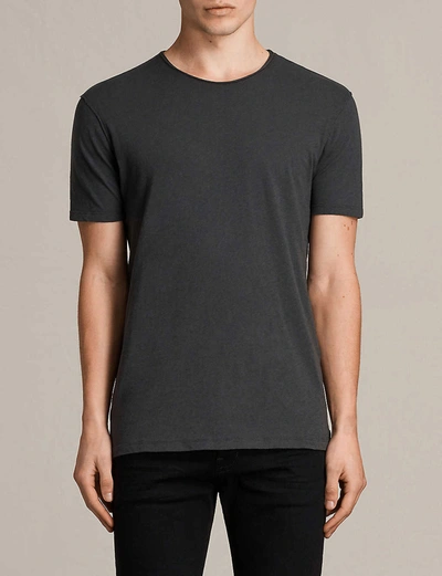 Allsaints Mens Washed Black Figure Crewneck Cotton-jersey T-shirt Xl In Jet Black