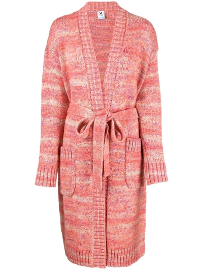 M Missoni Cotton Blend Long Cardigan With Belt In Pink