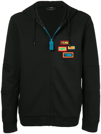 Fendi Words Zip-front Hoodie Sweatshirt In Black
