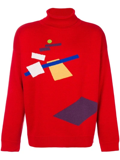 Gosha Rubchinskiy Printed Wool Turtleneck Sweater In Red