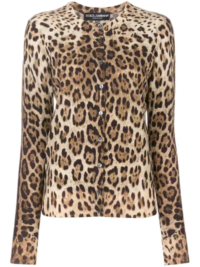 Dolce & Gabbana Round Neck Cardigan In Leopard Print Wool In Leo Print