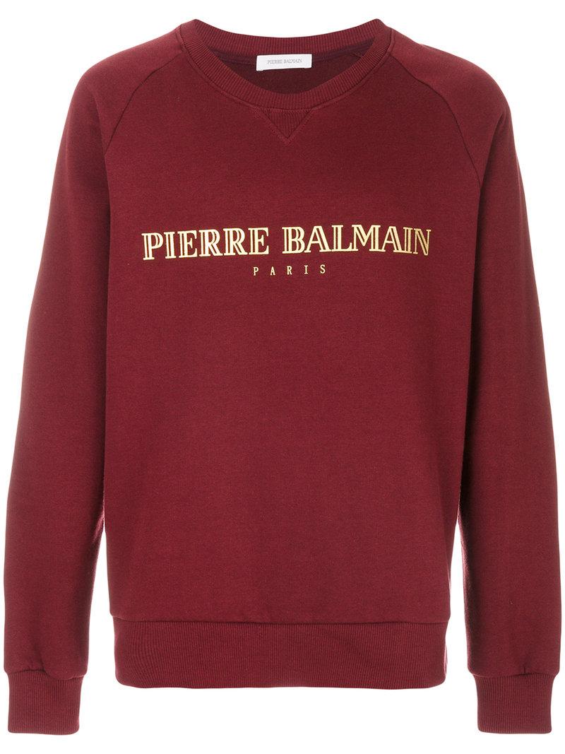 Pierre Balmain Logo Neck Sweatshirt In Bourgogne | ModeSens