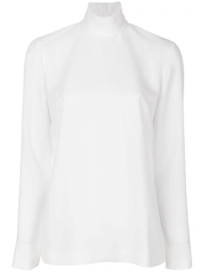 Sara Battaglia Crepe Cady Turtleneck Blouse In White