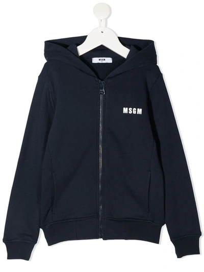 Msgm Kids' Slogan-print Cotton Hoodie In Blue