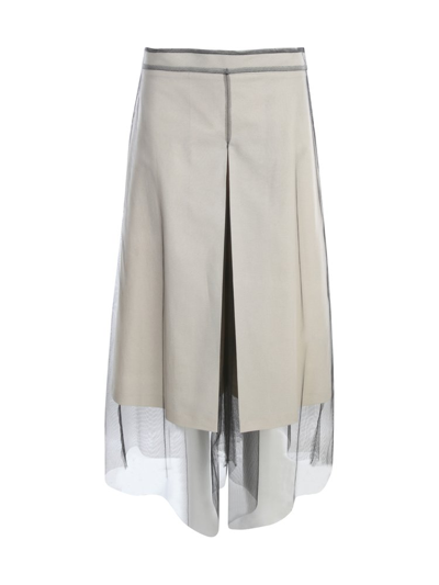 Maison Margiela Calico Mesh-layered Culotte Trousers In Beige,black