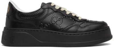 Gucci Gg-embossed Leather Flatform Trainers In Black