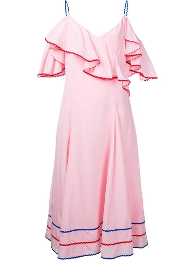 Anna October Ruffled Cold Shoulder Dress - Pink