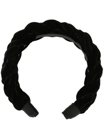 Jennifer Behr Lorelei Braided Velvet Headband In Black