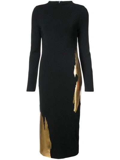 Oscar De La Renta Gold Brushstroke Knit Dress In Black Gold | ModeSens