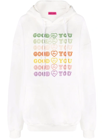 Ireneisgood White Cotton Hoodie With Rainbow Front Logo