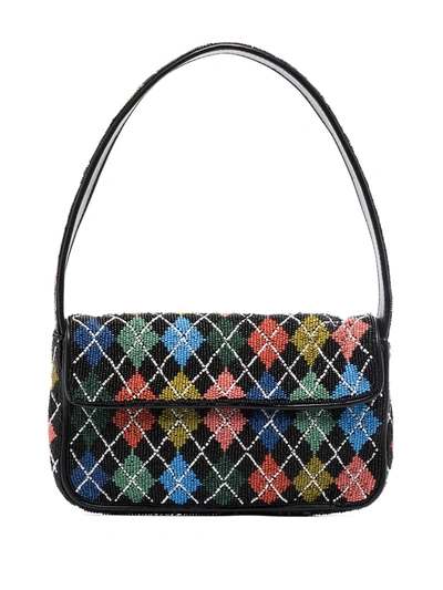 Staud Tommy Leather Beaded Shoulder Bag In 黑色