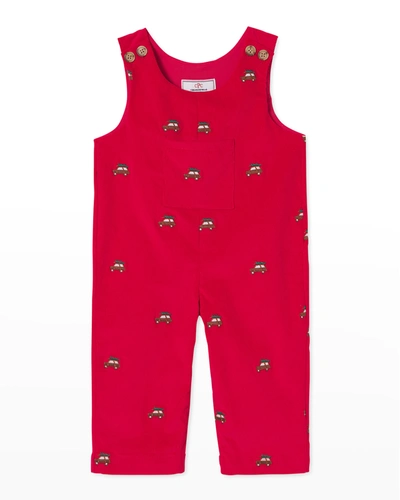 Classic Prep Childrenswear Kids' Boy's Tucker Embroidered Festive Coverall In Crimson With Wood