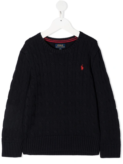 Ralph Lauren Kids' Long-sleeved Embroidered Logo Jumper In Blue