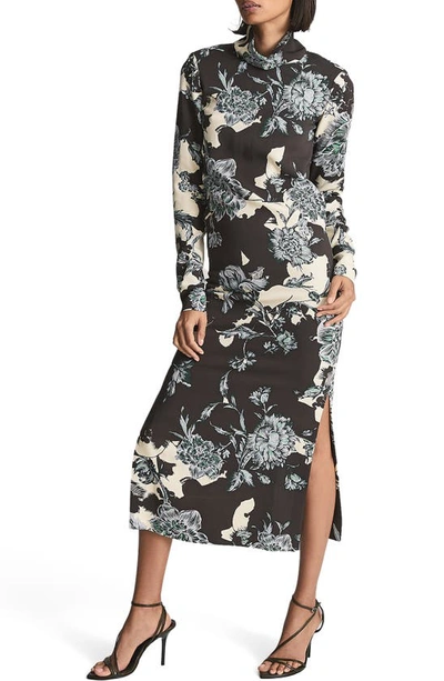 Reiss Theresa Floral Print Long Sleeve Midi Dress In Blue