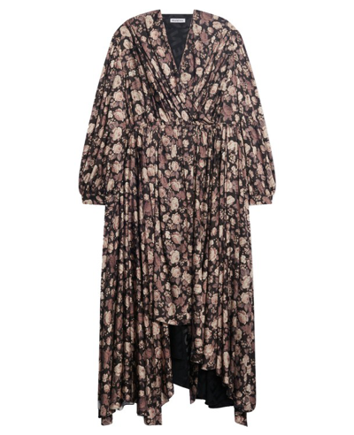 Balenciaga Wrap Godet Midi Dress In Brown