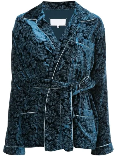 Maison Margiela Belted Embroidered Jacket In Blue