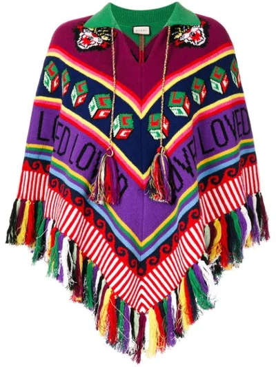 Gucci Tasseled Chunky Knit Poncho In Multicolour