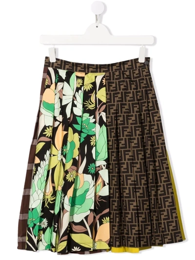 Fendi Kids' Pleated Skirt With Print In Multicolor