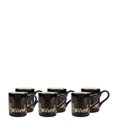 Harrods 6 Black Logo Mugs