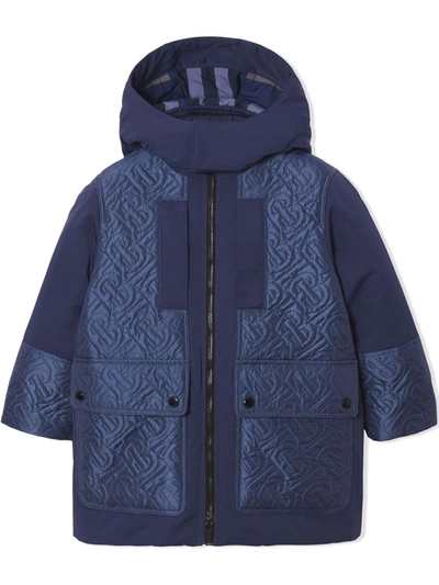 Burberry Kids' Delford 3-in-1 Monogram Quilted Hooded Jacket In Blue