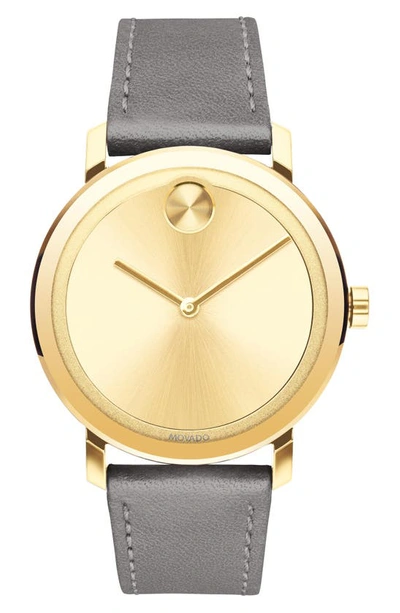 Movado Bold Evolution Leather Strap Watch, 40mm In Gold/gray