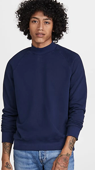 Club Monaco Tea Dye Mock Neck Cotton Sweatshirt In Dark Navy