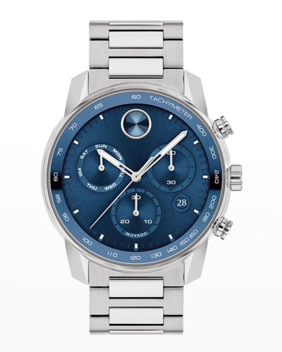 Movado Men's Bold Verso Silver-tone Stainless Steel Bracelet Watch 44mm In Blue